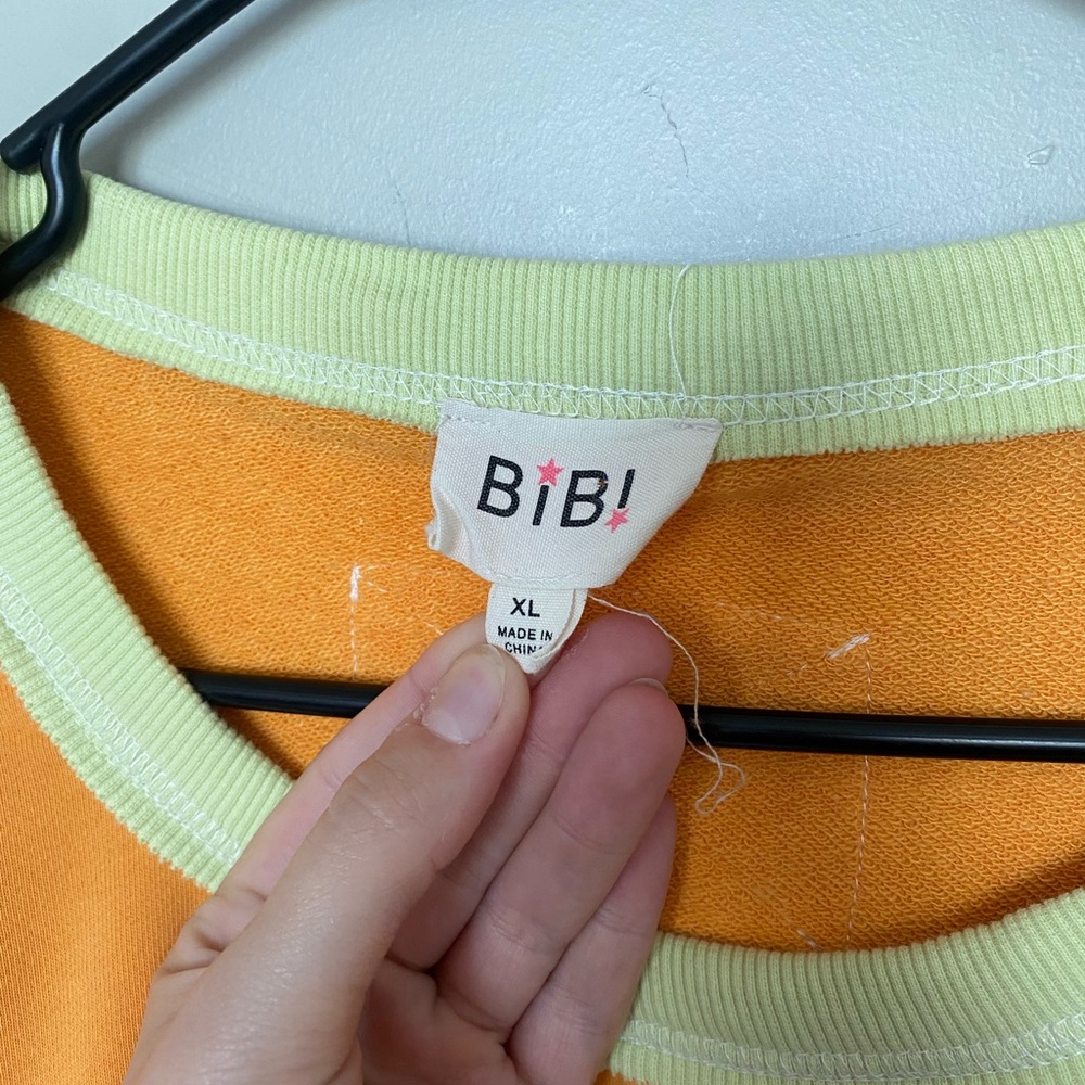 BiBi colorful patchwork exposed stitching colorblock oversized crewneck top XL - Picture 6 of 10